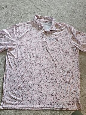 red Micro Floral Men’s Polo with Embroidered Braves Logo